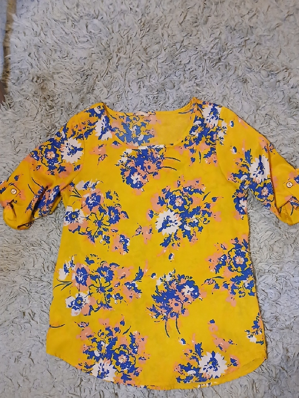 Bright Yellow Floral Scoop-Neck Blouse